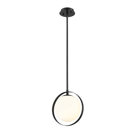 Z-Lite Midnetic 1 Light Mini Pendant, Matte Black & Matte Opal 730MP-MB